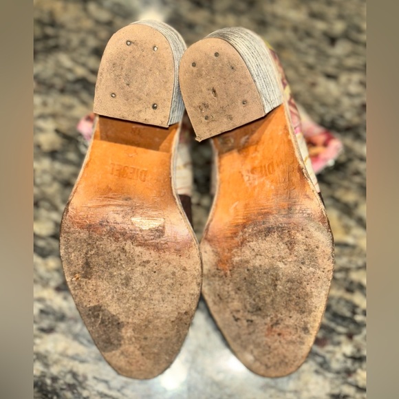 Diesel Floral Distressed Leather open toe ankle booties women size 38 - Picture 9 of 11